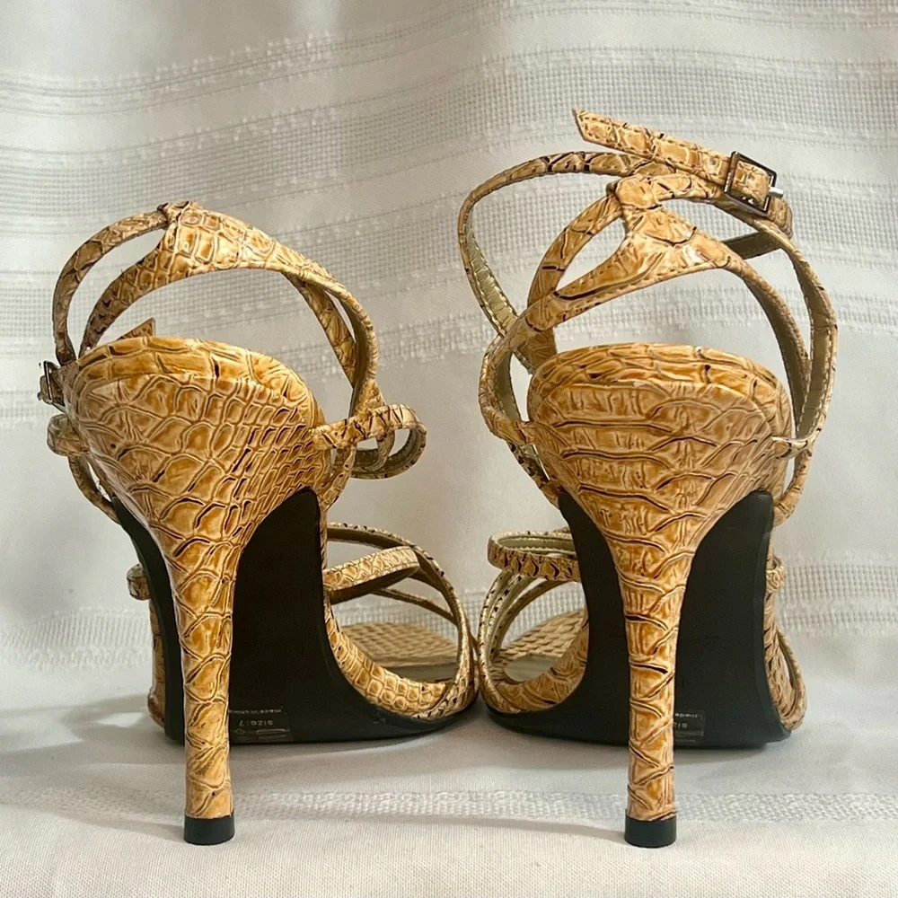 Michael Antonio Strappy Stilettos Snakeskin‎ Reptile Heeled Sandals Sz 7 NIB